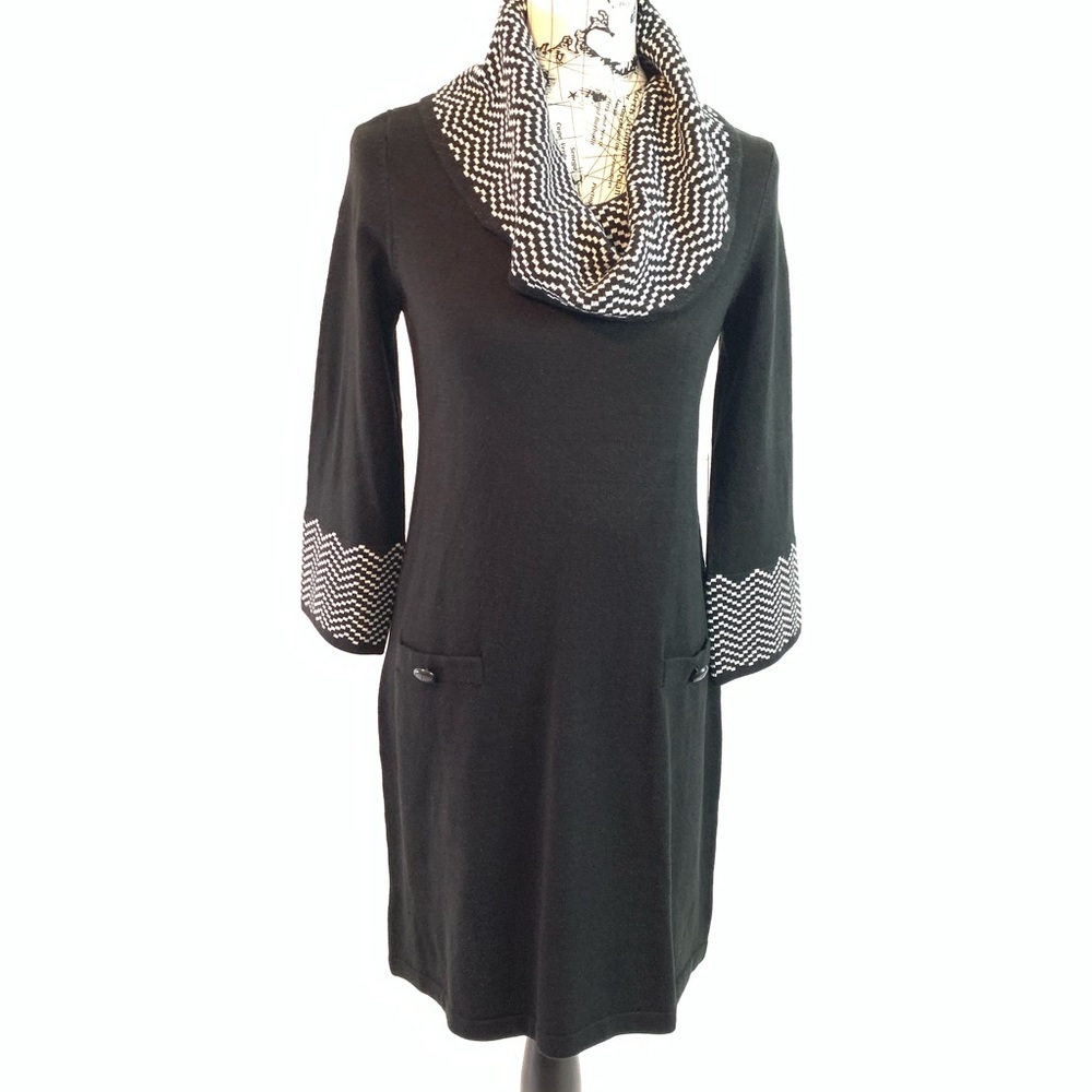 NWT Eliza J black chevron cowl shawl shift dress S - Picture 2 of 16